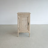Antique European Bleached Oak Cabinet or Side Table with Hand-Carved Floral Detailing and Original Key