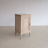 Antique European Bleached Oak Cabinet or Side Table with Hand-Carved Floral Detailing and Original Key