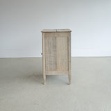 Antique European Bleached Oak Cabinet or Side Table with Hand-Carved Floral Detailing and Original Key