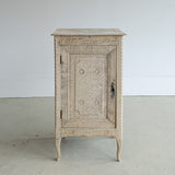 Antique European Bleached Oak Cabinet or Side Table with Hand-Carved Floral Detailing and Original Key