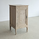 Antique European Bleached Oak Cabinet or Side Table with Hand-Carved Floral Detailing and Original Key