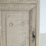 Antique European Bleached Oak Cabinet or Side Table with Hand-Carved Floral Detailing and Original Key