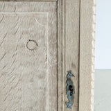 Antique European Bleached Oak Cabinet or Side Table with Hand-Carved Floral Detailing and Original Key