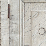 Antique European Bleached Oak Cabinet or Side Table with Hand-Carved Floral Detailing and Original Key