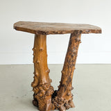 Vintage Burl Wood Console or Tall Side Table with Burl Root Base