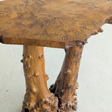 Vintage Burl Wood Console or Tall Side Table with Burl Root Base