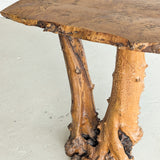 Vintage Burl Wood Console or Tall Side Table with Burl Root Base