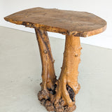 Vintage Burl Wood Console or Tall Side Table with Burl Root Base