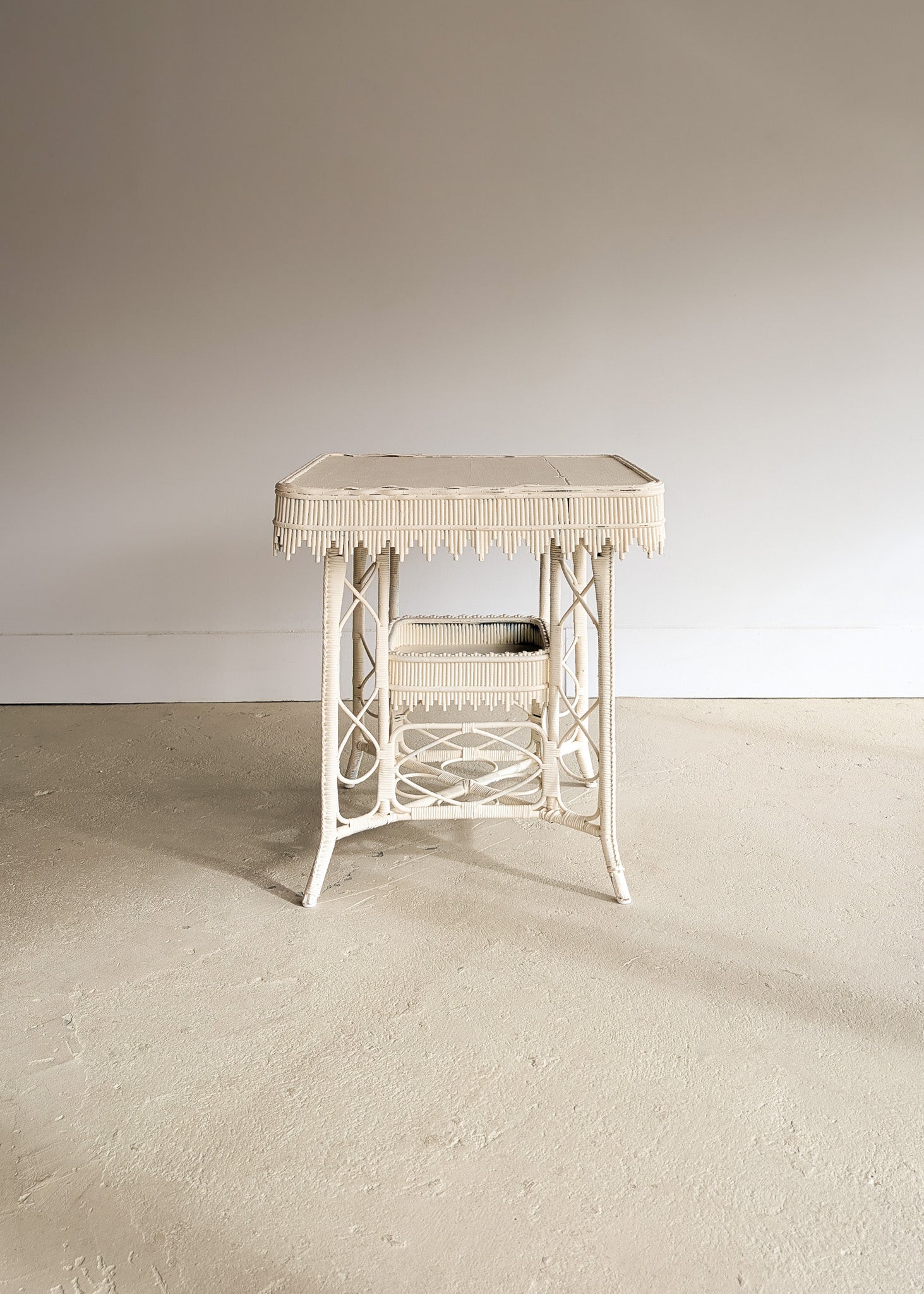 Antique Late 1800s Victorian Wakefield Rattan Company White Painted Rattan and Wicker Side or Breakfast Table
