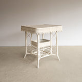Antique Late 1800s Victorian Wakefield Rattan Company White Painted Rattan and Wicker Side or Breakfast Table