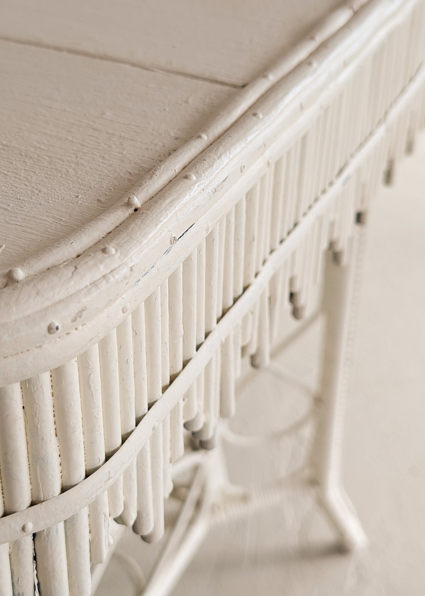 Antique Late 1800s Victorian Wakefield Rattan Company White Painted Rattan and Wicker Side or Breakfast Table