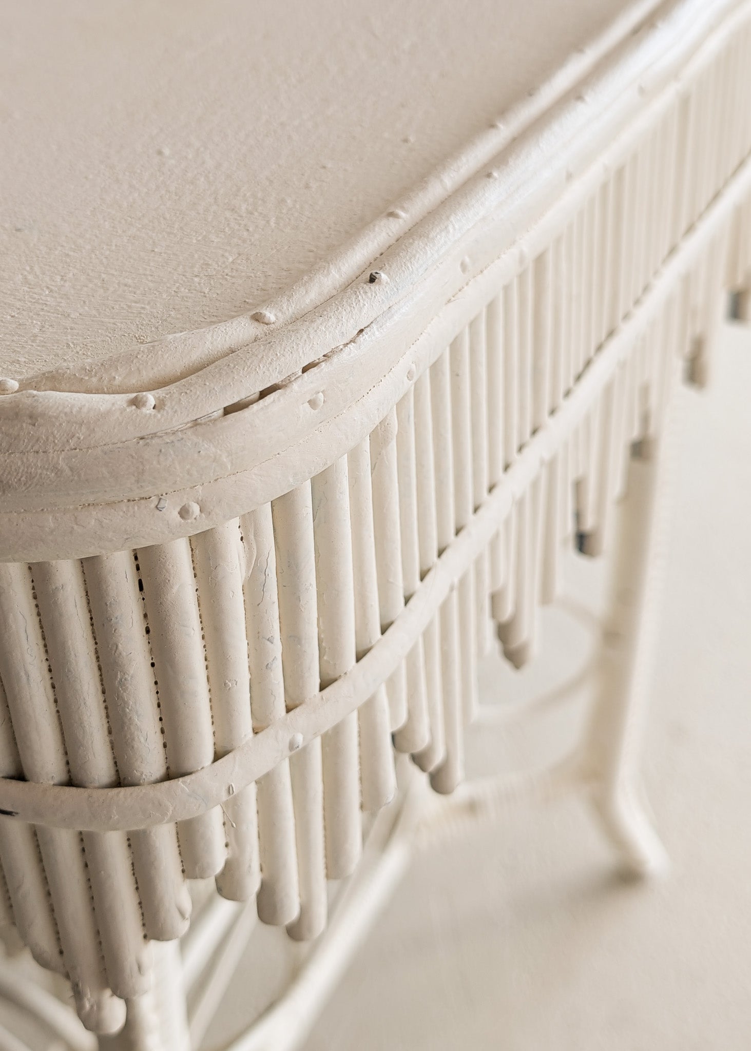 Antique Late 1800s Victorian Wakefield Rattan Company White Painted Rattan and Wicker Side or Breakfast Table