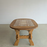 Large Vintage Danish Poul H. Poulsen-Style Quartersawn White Oak and Chestnut Ceramic Tile Coffee Table with Scalloped Stringers