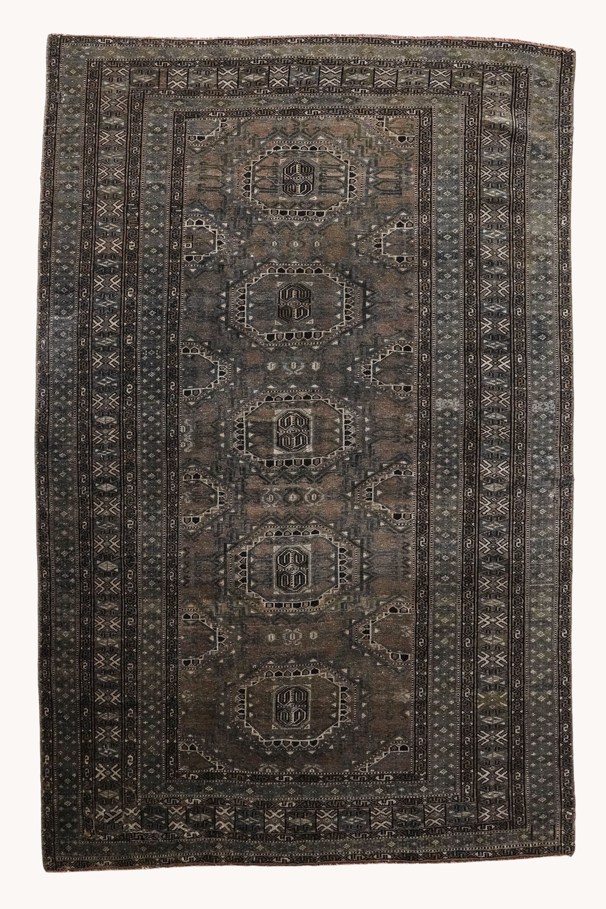 District Loom 1940s Vintage Uzbekistan Bokhara Scatter Rug 3'10" x 5'10"