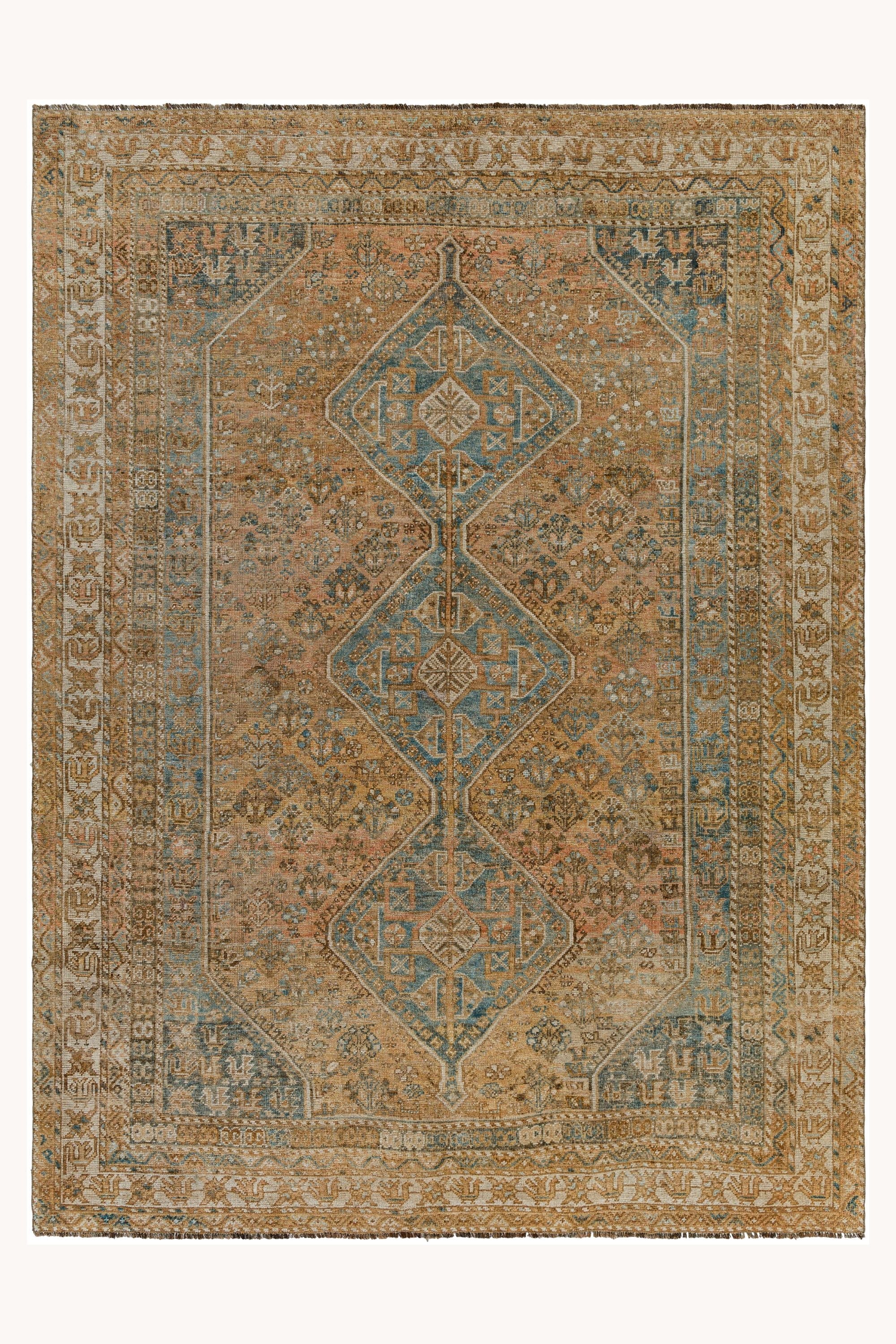 District Loom 1920s Antique Persian Shiraz Area Rug 6'11" x 9'5"