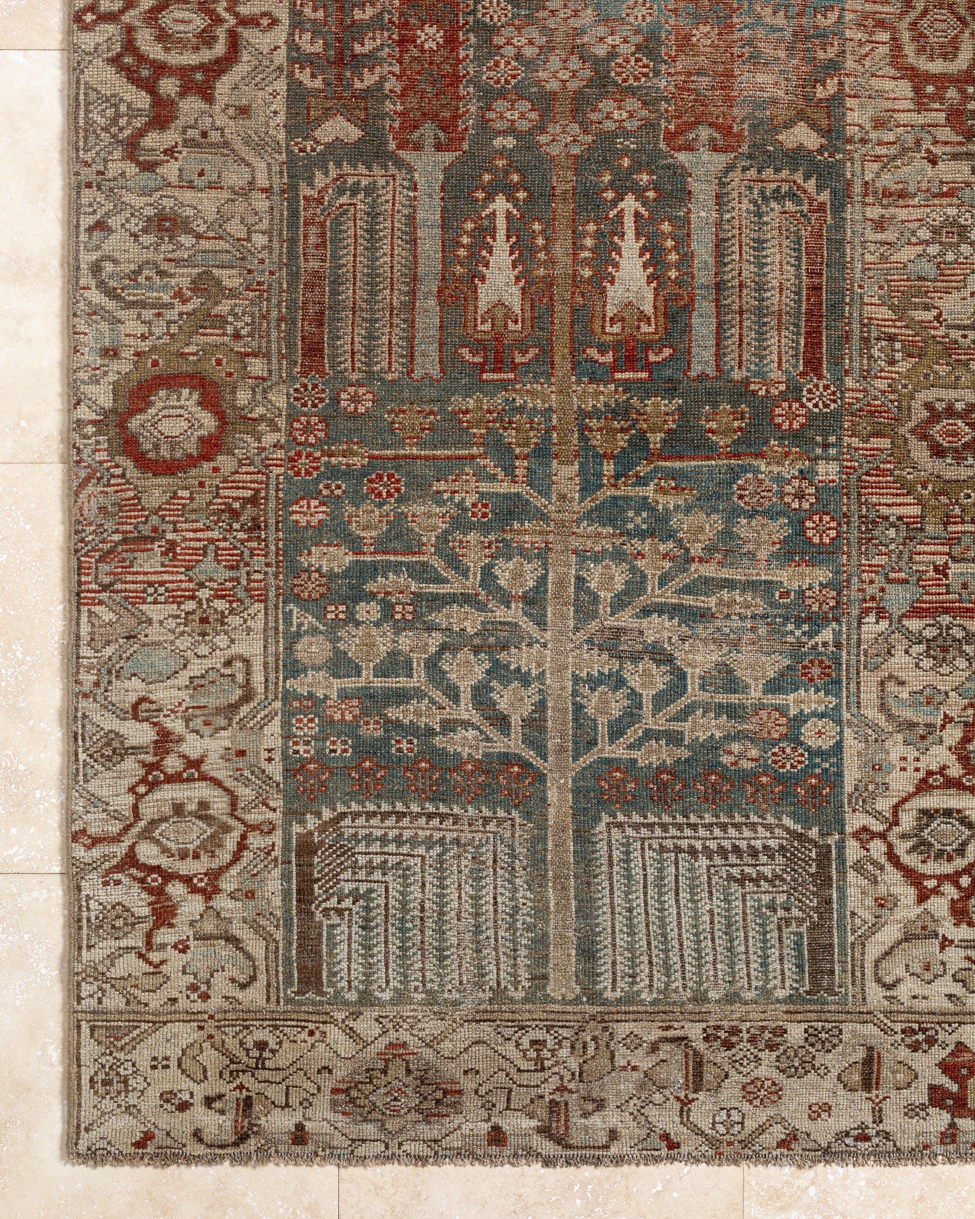 District Loom 1920s Antique Persian Hamadan Runner Rug with Tree of Life Motif 3'7" x 13'1"