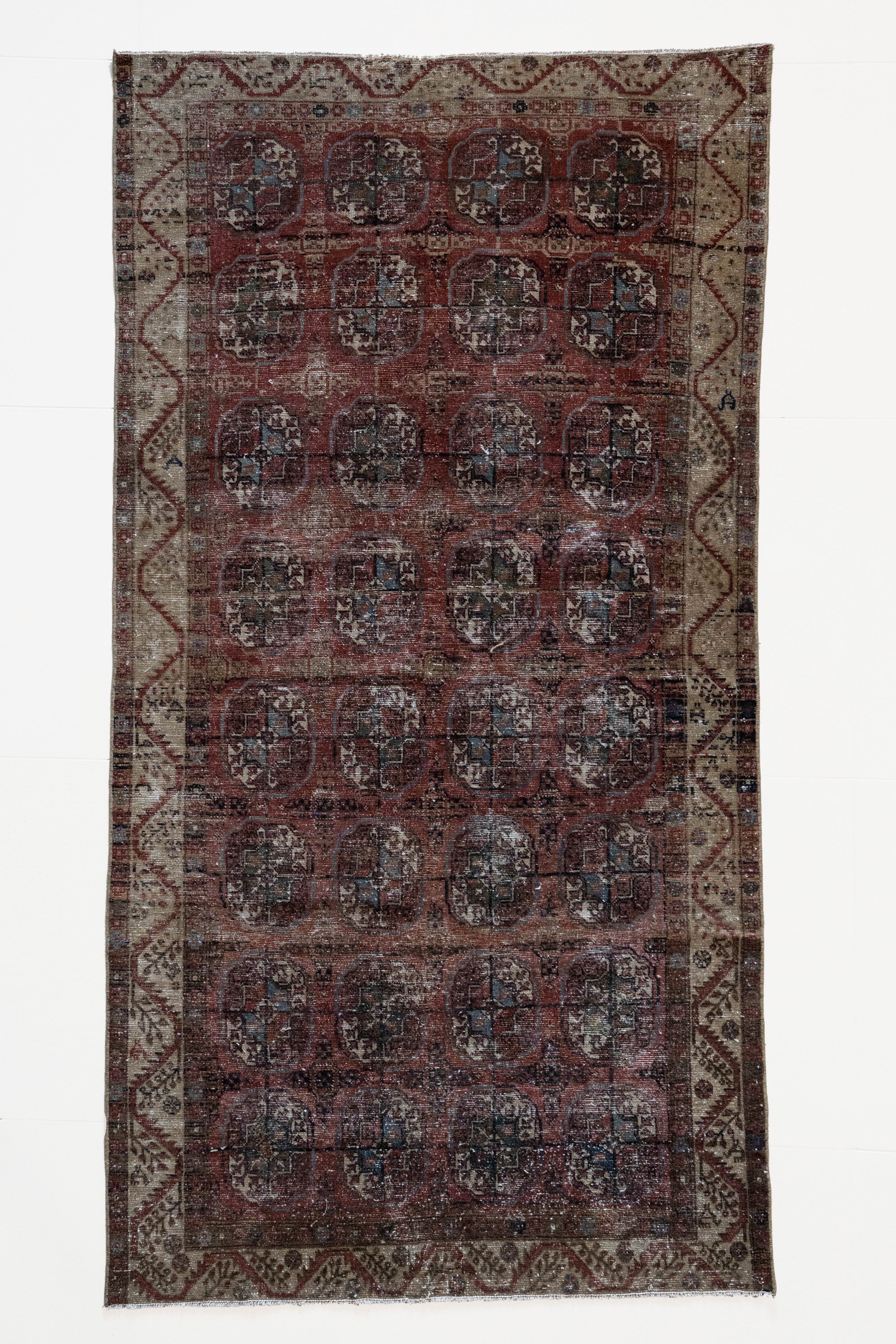 District Loom 1920s Antique Uzbekistan Bokhara Scatter Rug 3'8" x 6'11"