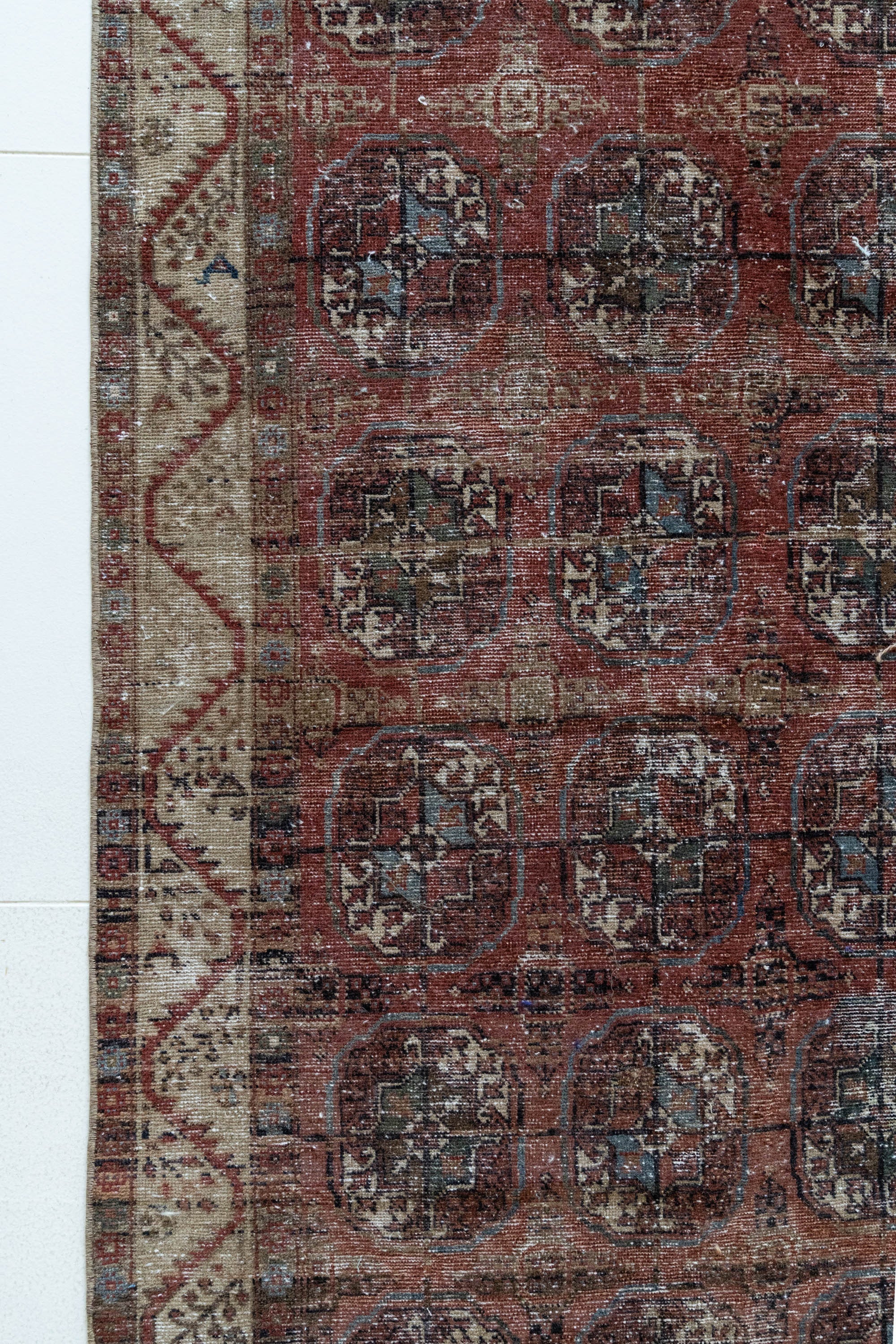 District Loom 1920s Antique Uzbekistan Bokhara Scatter Rug 3'8" x 6'11"