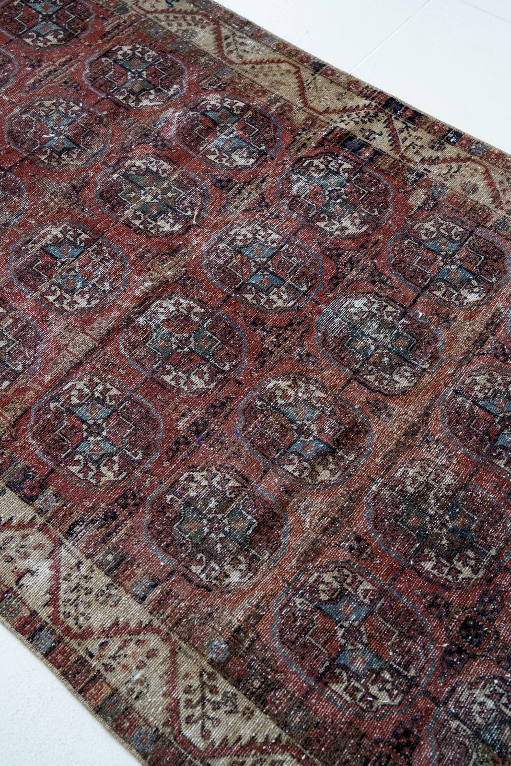District Loom 1920s Antique Uzbekistan Bokhara Scatter Rug 3'8" x 6'11"