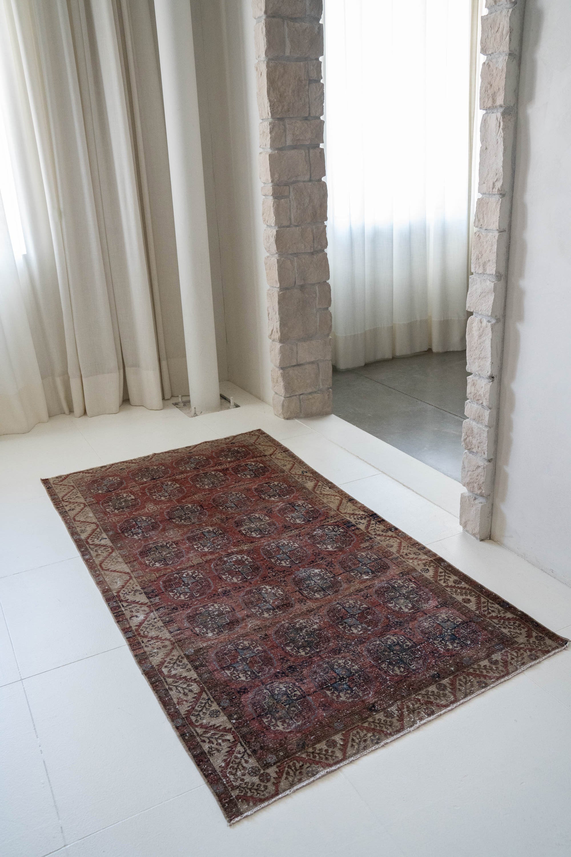 District Loom 1920s Antique Uzbekistan Bokhara Scatter Rug 3'8" x 6'11"