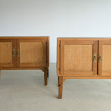 Pair of Vintage Henning Kjærnulf-Attributed Quartersawn White Oak Cabinets/Nightstands with Original Brass Pulls