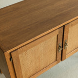 Pair of Vintage Henning Kjærnulf-Attributed Quartersawn White Oak Cabinets/Nightstands with Original Brass Pulls