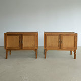 Pair of Vintage Henning Kjærnulf-Attributed Quartersawn White Oak Cabinets/Nightstands with Original Brass Pulls