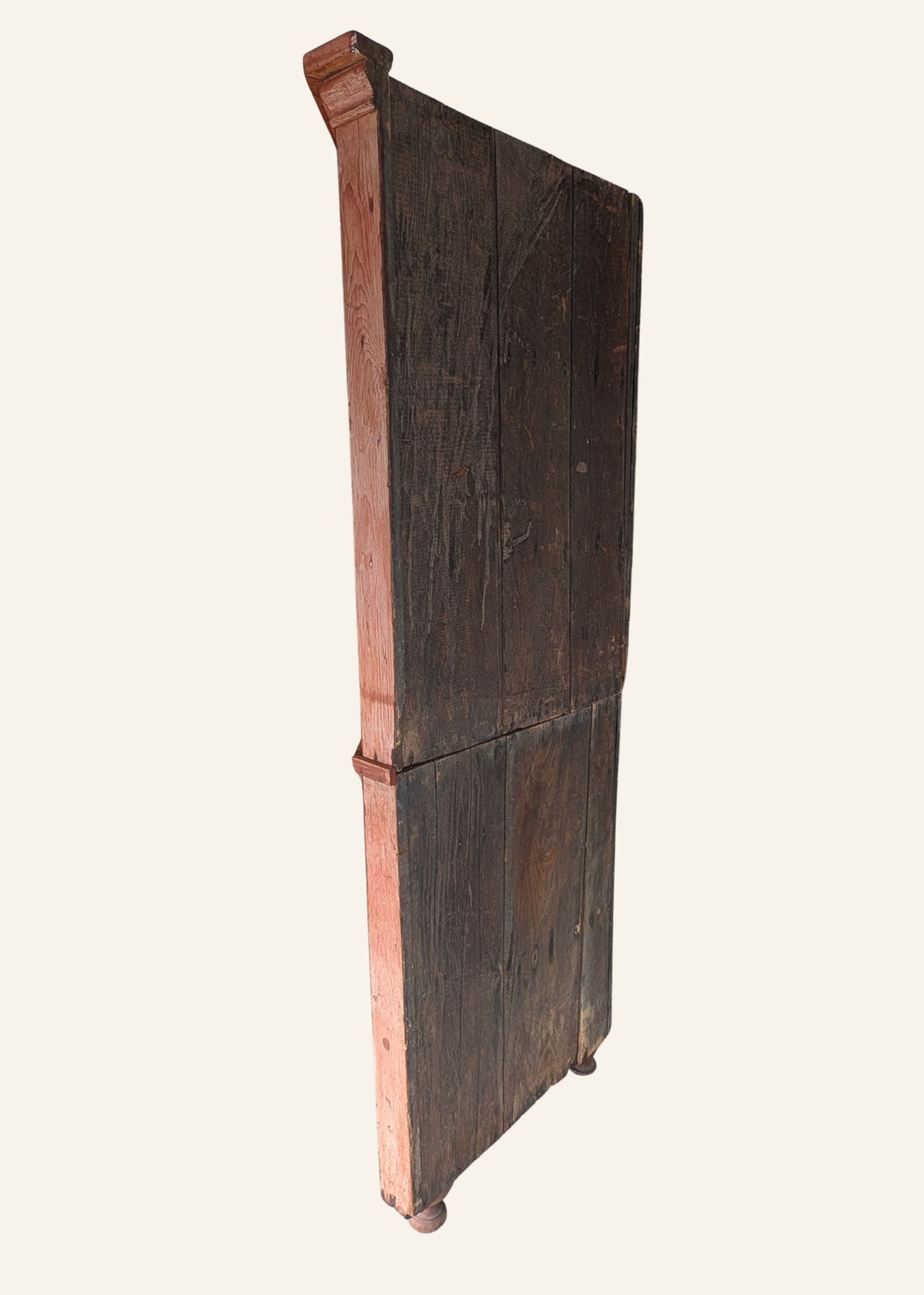 Antique 1790s Late 18th Century Early American Primitive Corner Cupboard with Original Red Milk Paint