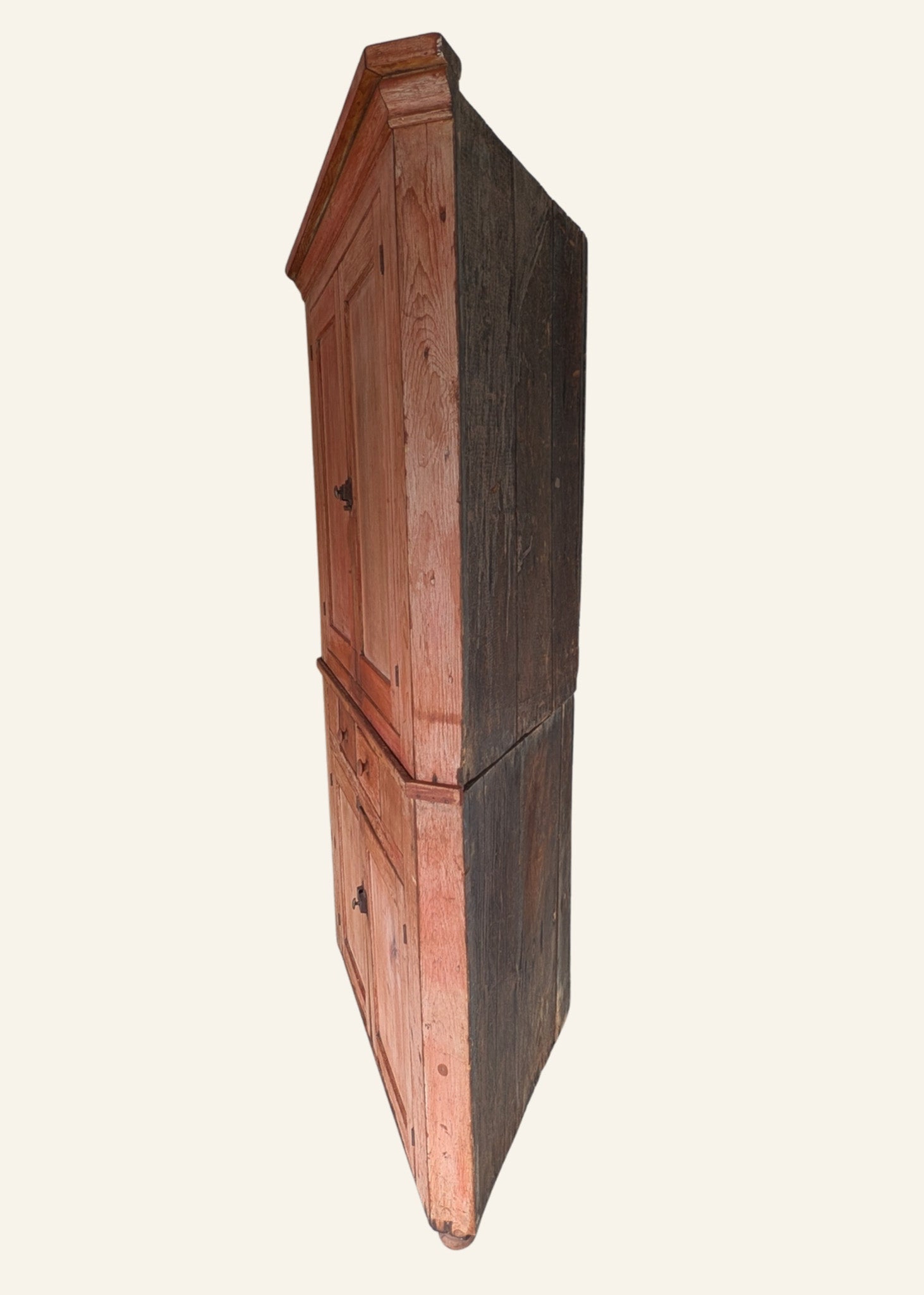 Antique 1790s Late 18th Century Early American Primitive Corner Cupboard with Original Red Milk Paint