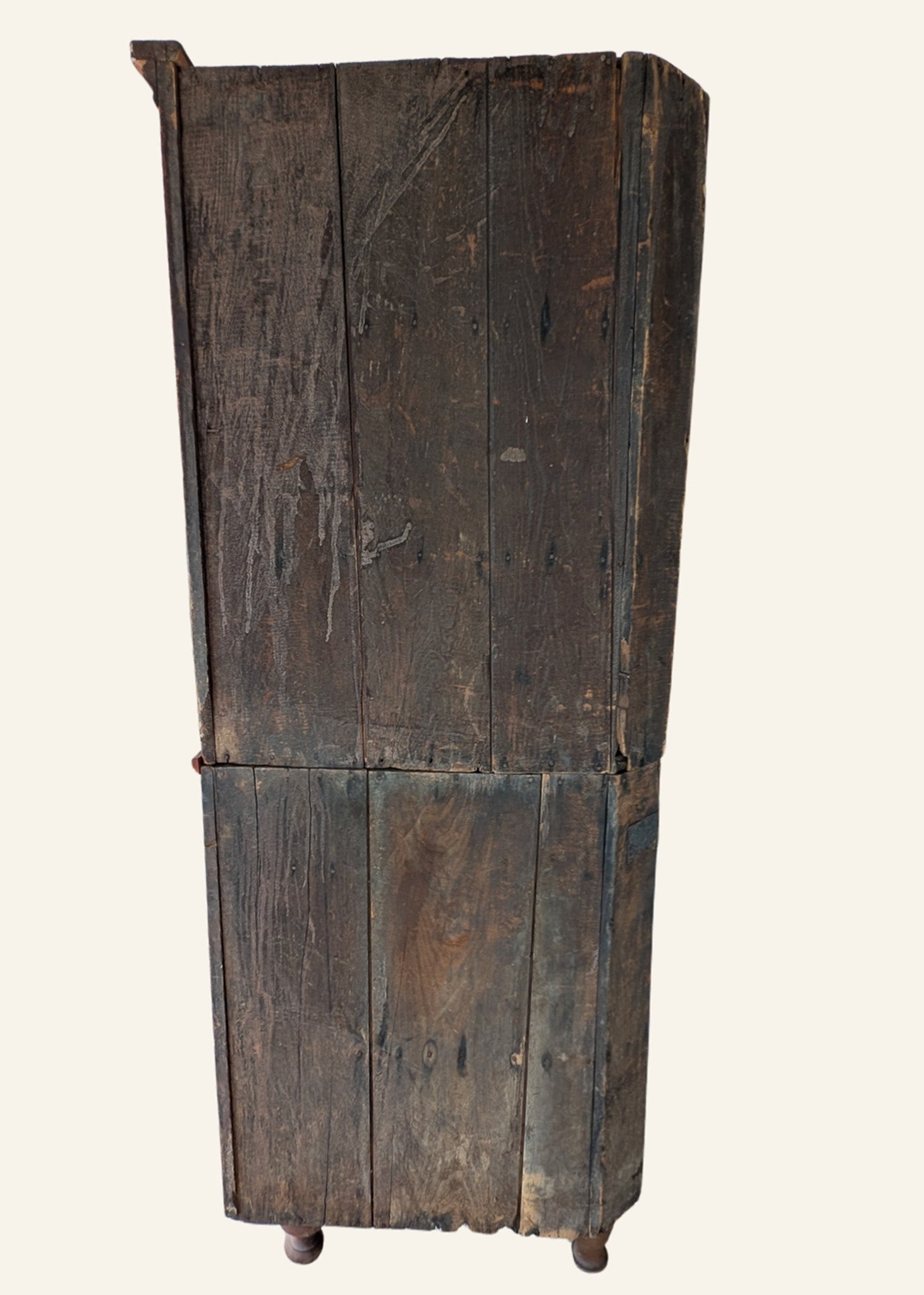 Antique 1790s Late 18th Century Early American Primitive Corner Cupboard with Original Red Milk Paint