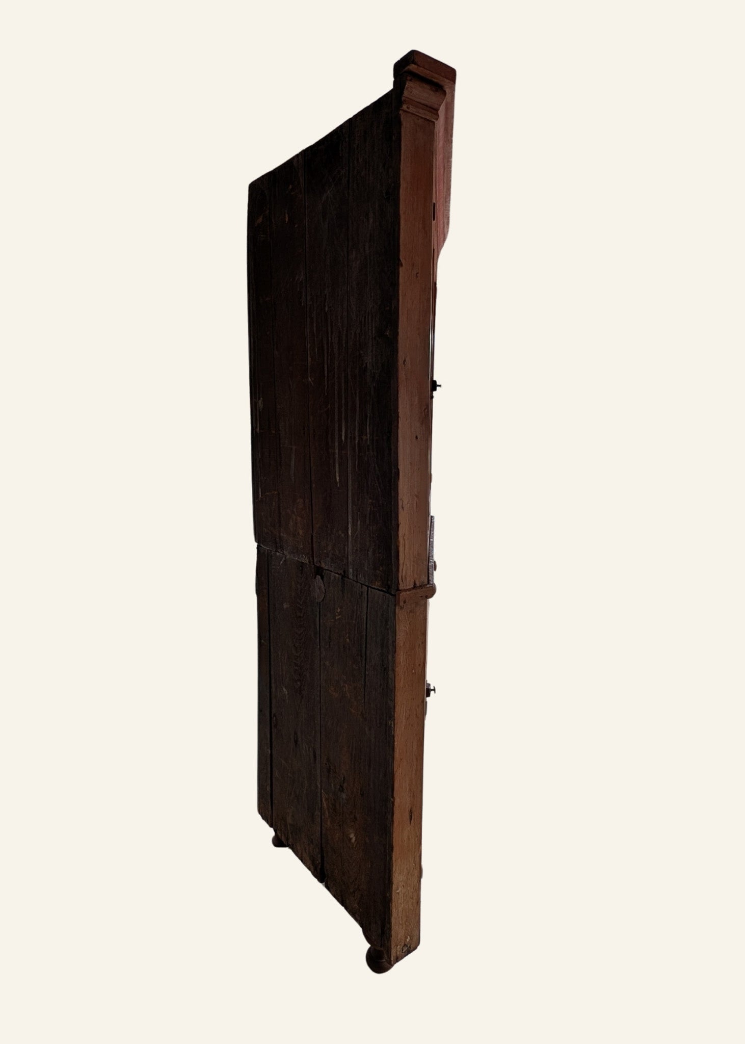 Antique 1790s Late 18th Century Early American Primitive Corner Cupboard with Original Red Milk Paint