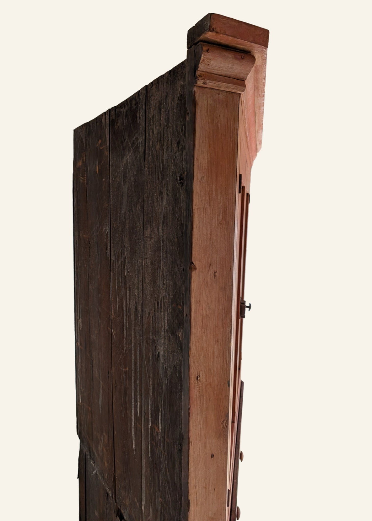 Antique 1790s Late 18th Century Early American Primitive Corner Cupboard with Original Red Milk Paint