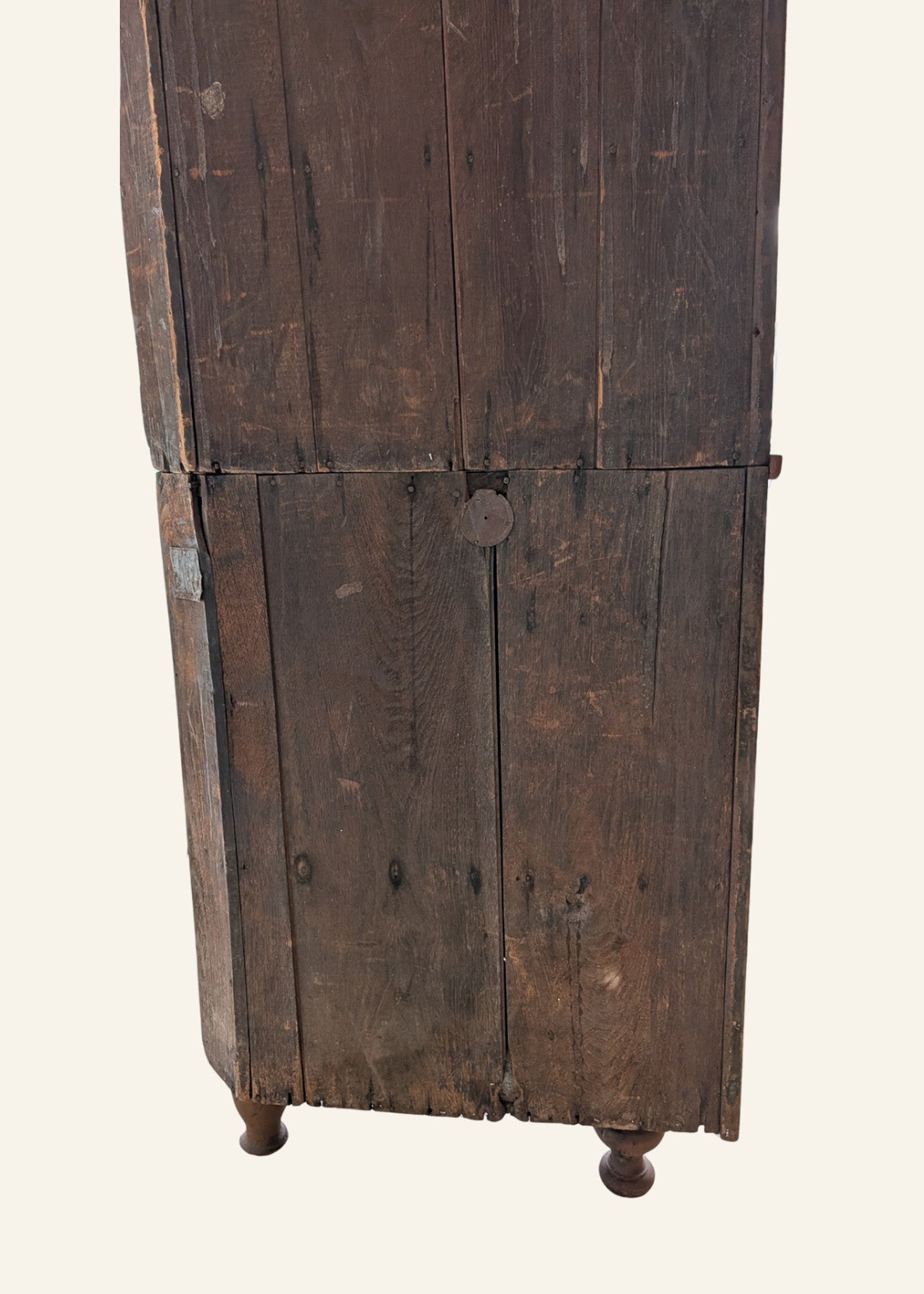 Antique 1790s Late 18th Century Early American Primitive Corner Cupboard with Original Red Milk Paint