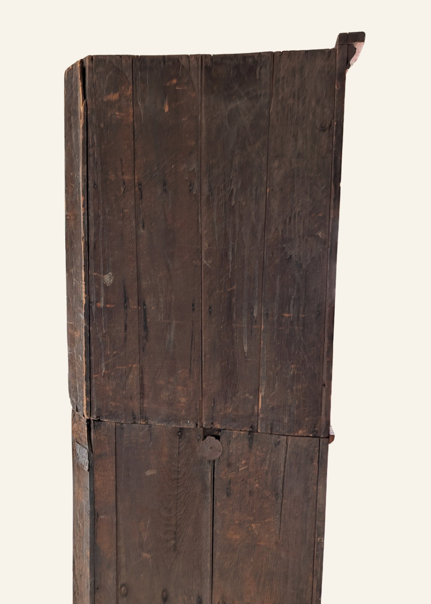 Antique 1790s Late 18th Century Early American Primitive Corner Cupboard with Original Red Milk Paint