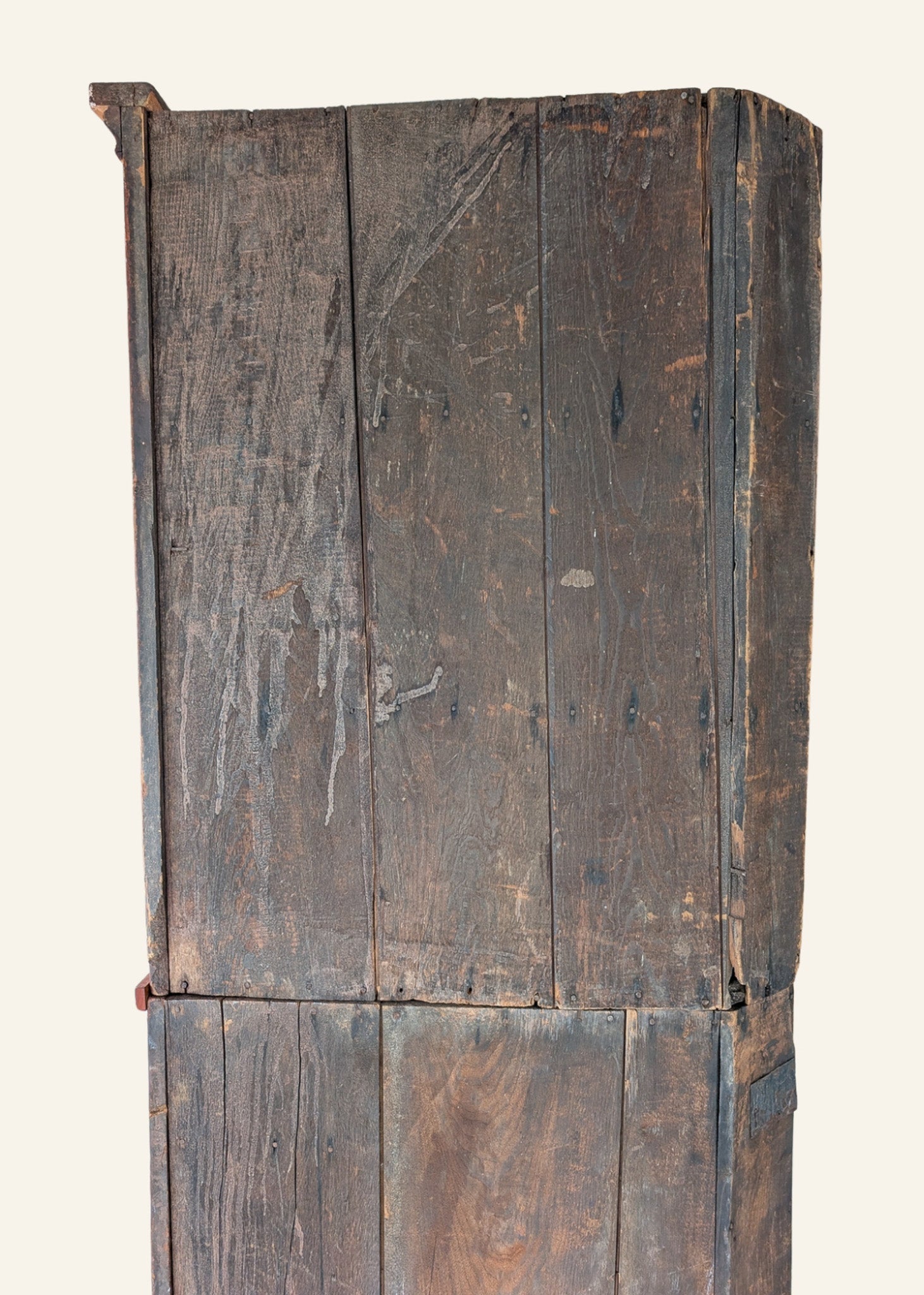 Antique 1790s Late 18th Century Early American Primitive Corner Cupboard with Original Red Milk Paint