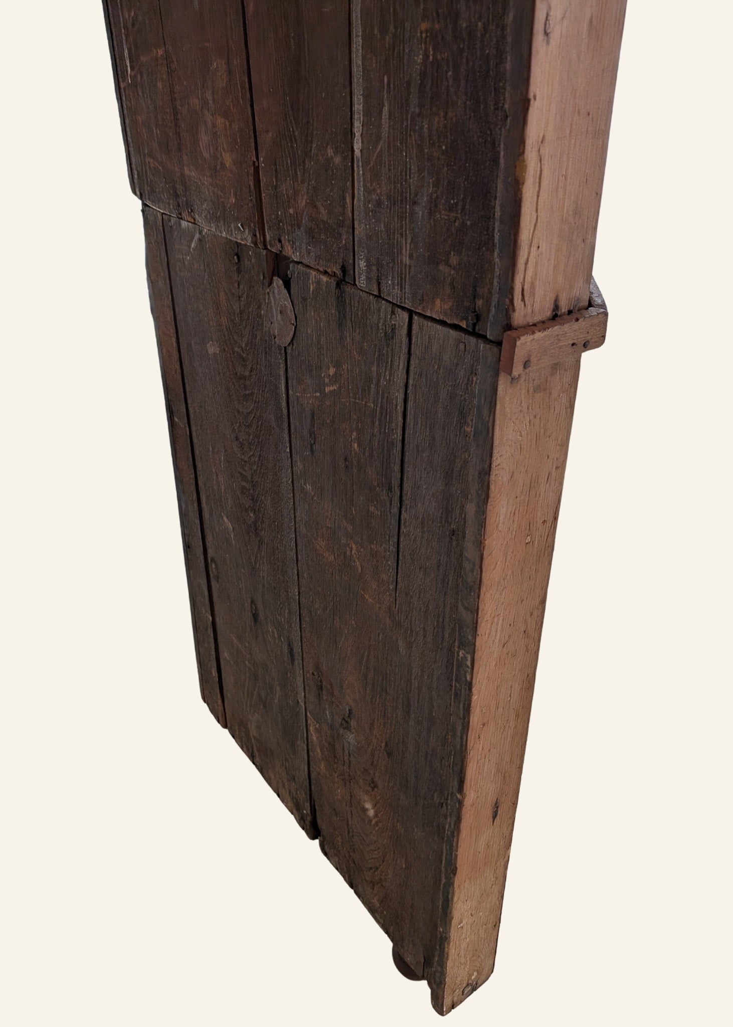 Antique 1790s Late 18th Century Early American Primitive Corner Cupboard with Original Red Milk Paint
