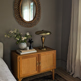 Vintage Swedish Paavo Tynell-Style Brass Lamp with Perforated Loop Mushroom/Saucer Lampshade