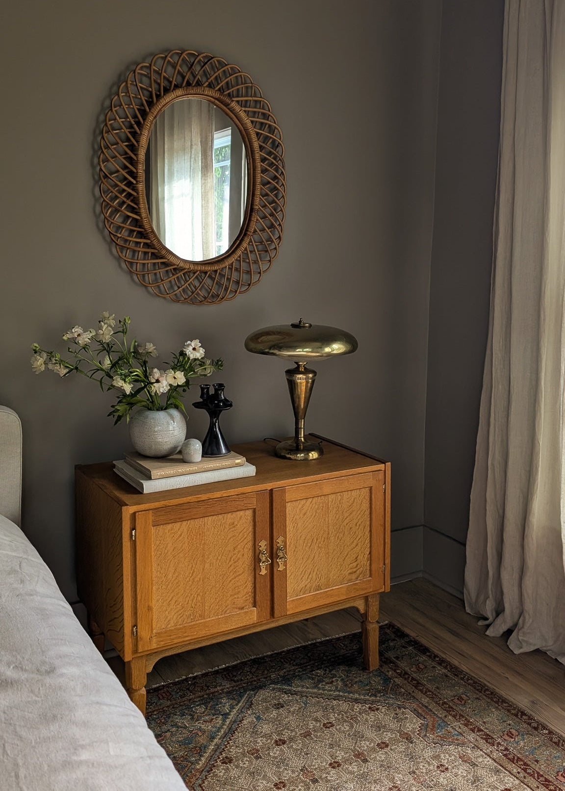 Vintage Swedish Paavo Tynell-Style Brass Lamp with Perforated Loop Mushroom/Saucer Lampshade