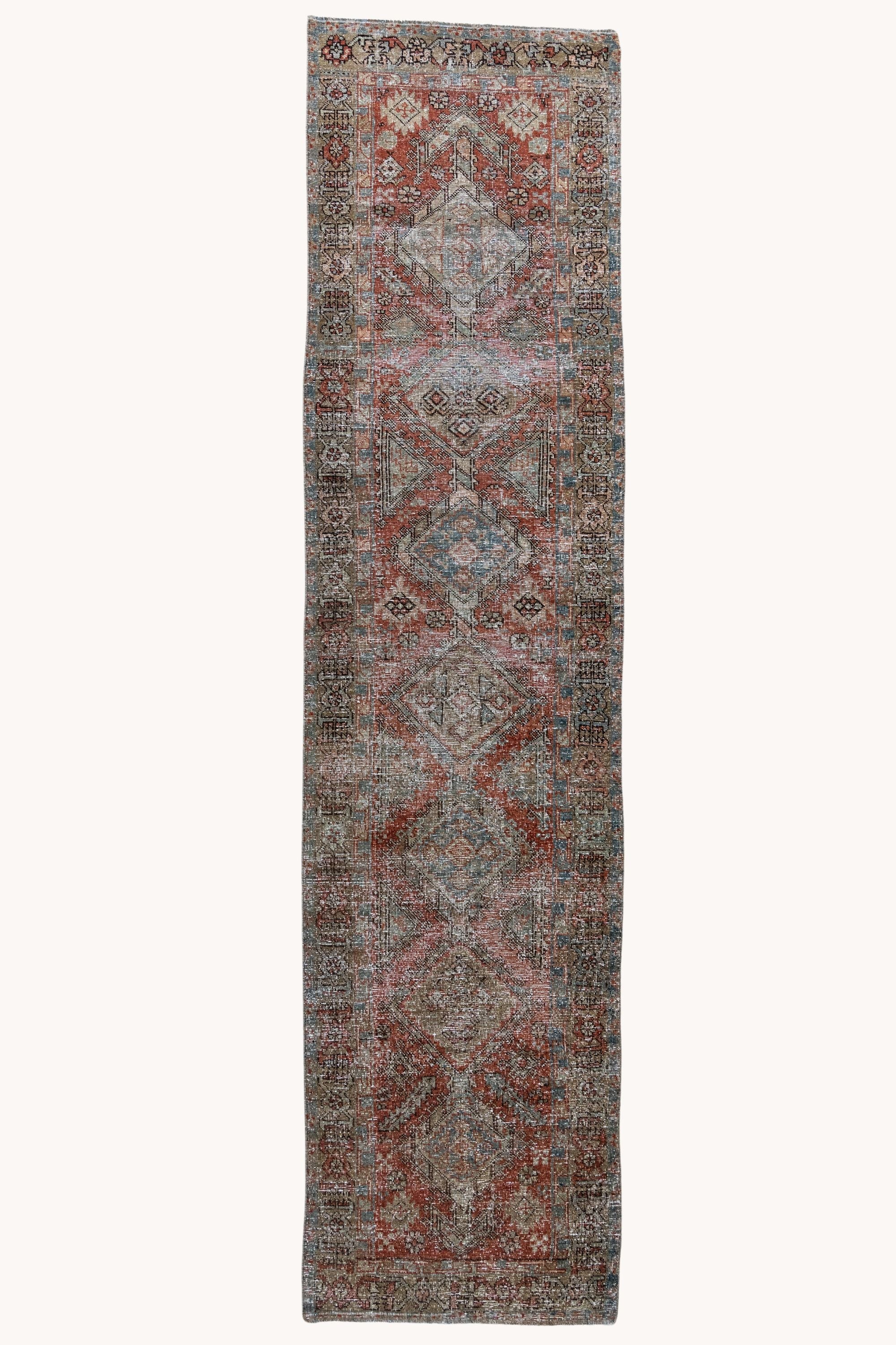 District Loom 1940s Vintage Persian Heriz Karaja Runner Rug 2'9" x 11'1"