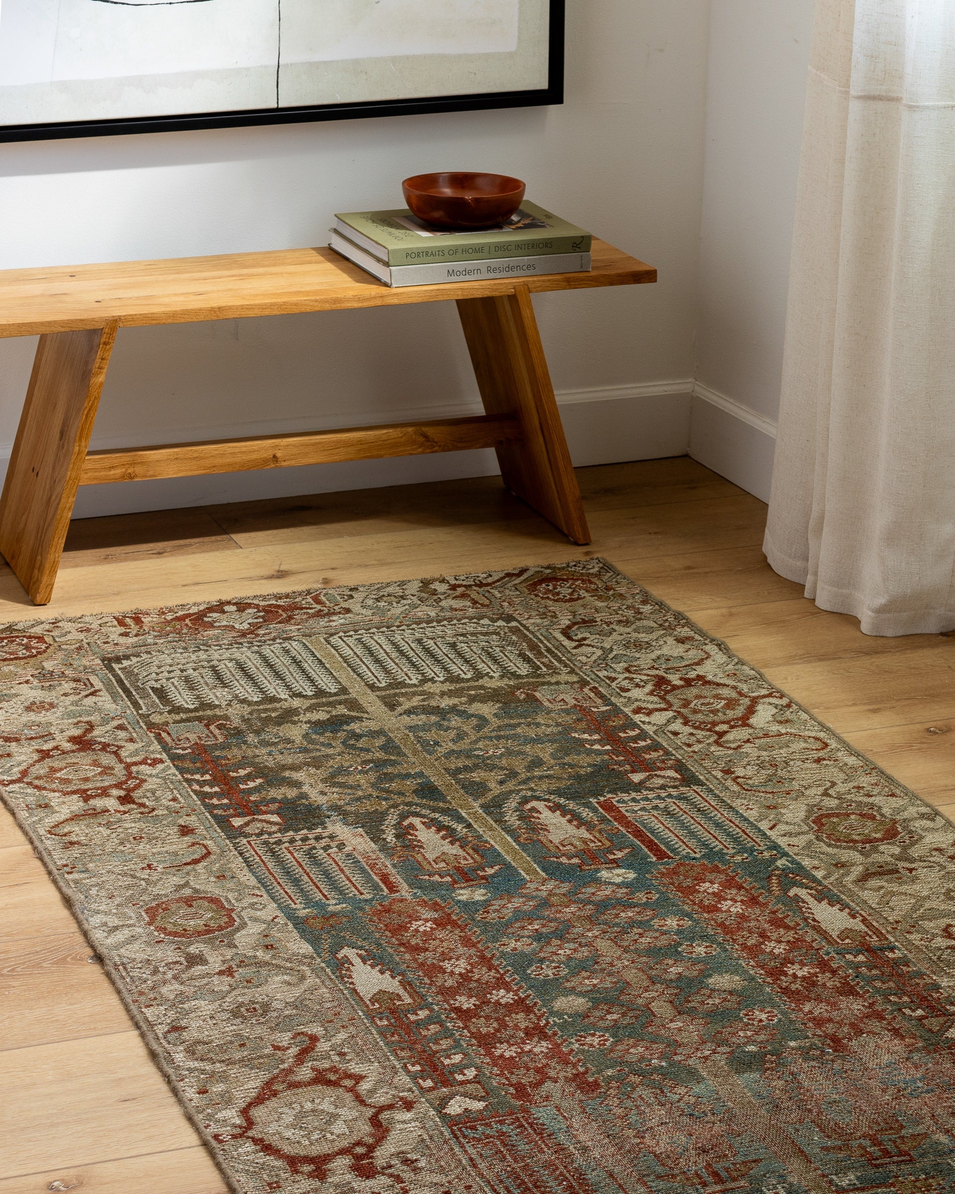 District Loom 1920s Antique Persian Hamadan Runner Rug with Tree of Life Motif 3'7" x 13'1"