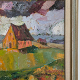 Vintage 1973 Signed Colorful Fauvism Impressionist Countryside Landscape Painting with Houses