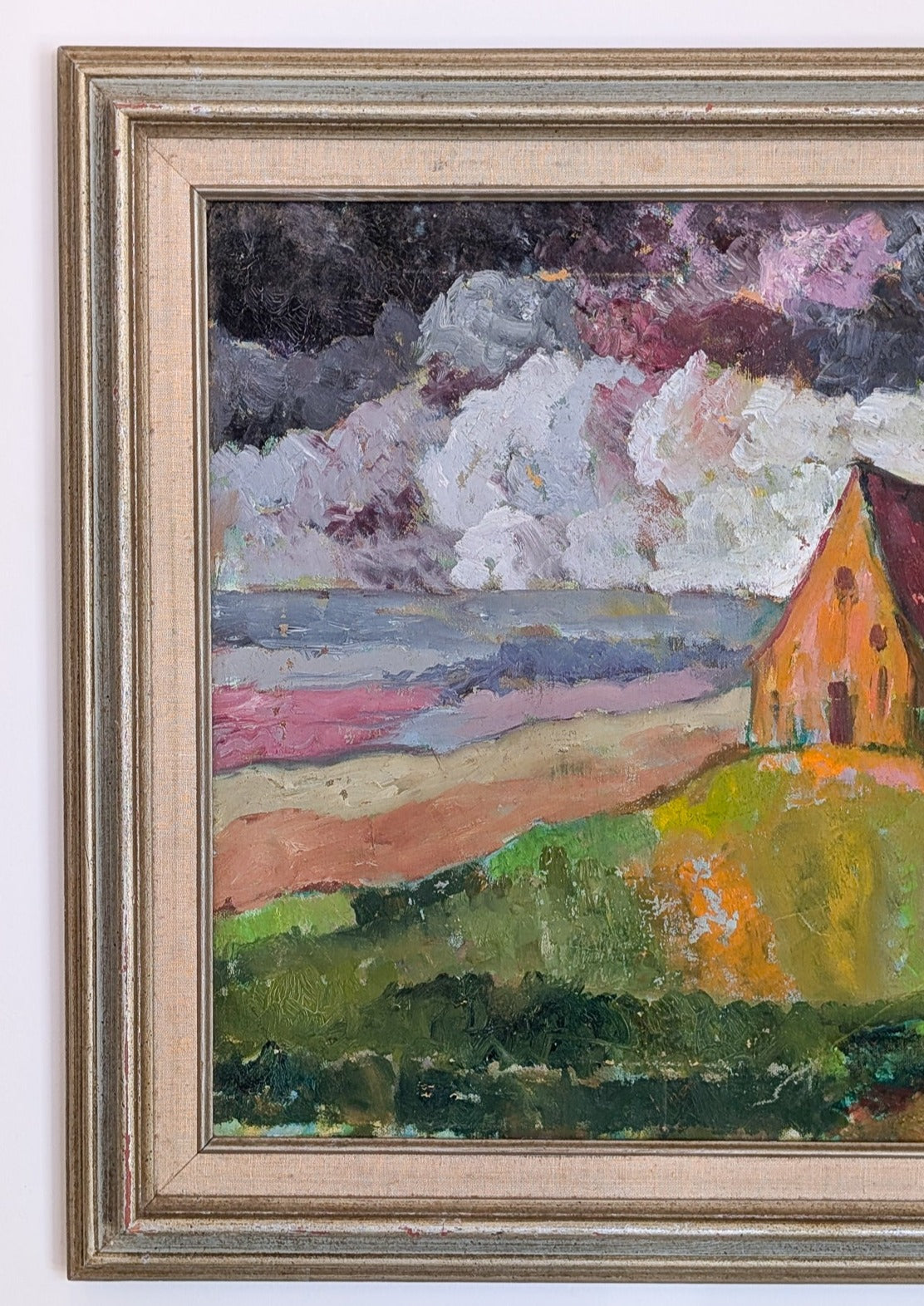 Vintage 1973 Signed Colorful Fauvism Impressionist Countryside Landscape Painting with Houses