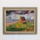 Vintage 1973 Signed Colorful Fauvism Impressionist Countryside Landscape Painting with Houses