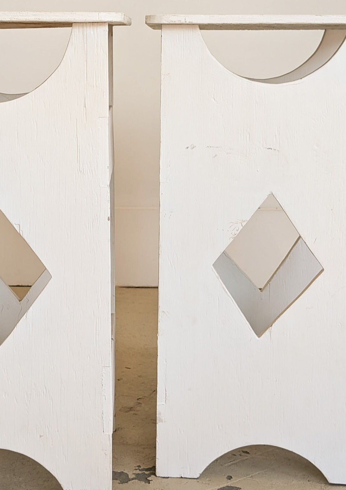 Pair of Primitive Folk Art-Style White Wooden Side Tables