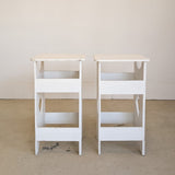 Pair of Primitive Folk Art-Style White Wooden Side Tables