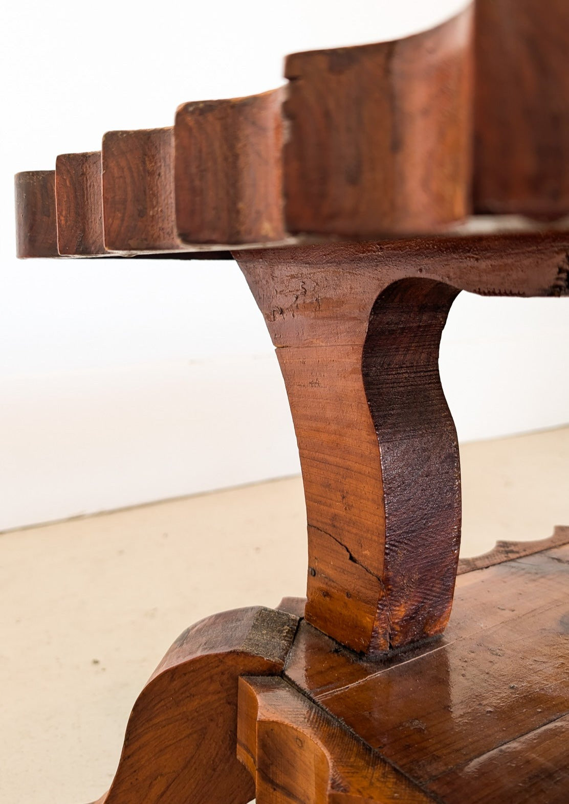 Vintage Handcrafted Brutalist Pine Coffee Table with Scallop Detailing