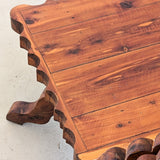 Vintage Handcrafted Brutalist Pine Coffee Table with Scallop Detailing