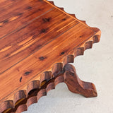 Vintage Handcrafted Brutalist Pine Coffee Table with Scallop Detailing