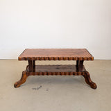 Vintage Handcrafted Brutalist Pine Coffee Table with Scallop Detailing