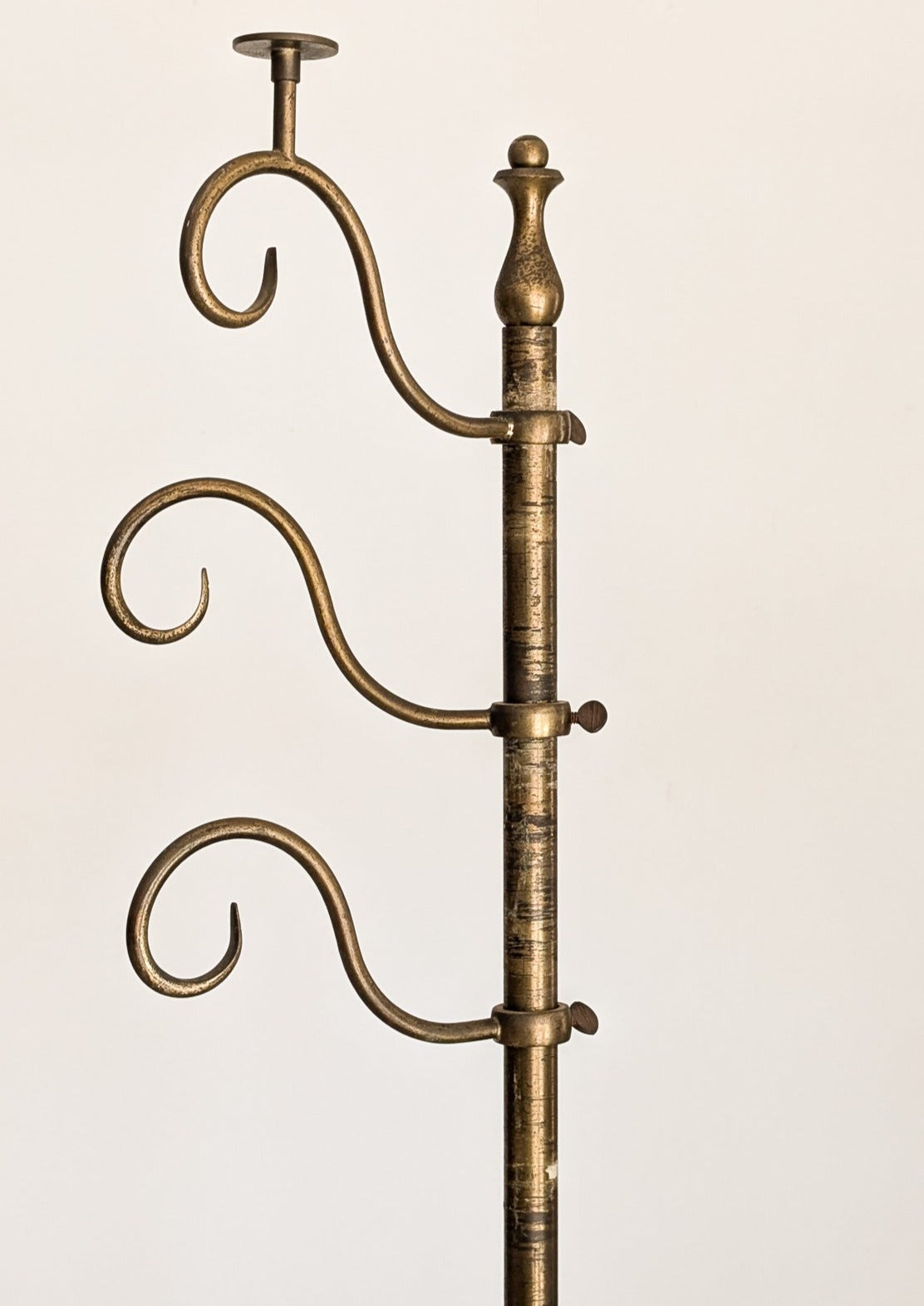 Heavy Adjustable Vintage Thonet-Style Brass Coat Rack with Hat Hook